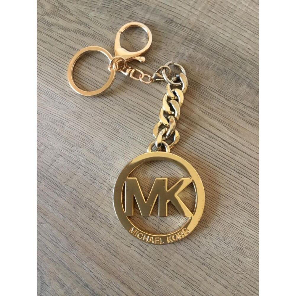 Michael Kors Gold-tone Circular MK Logo Bag Charm Keychain